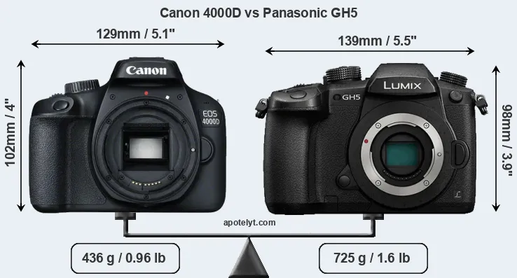 Size Canon 4000D vs Panasonic GH5