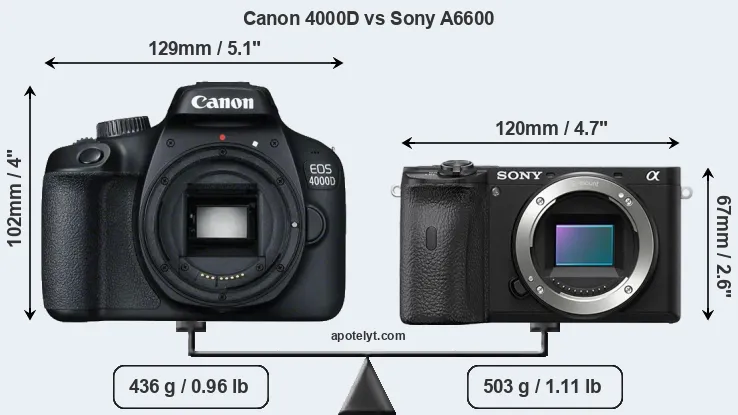Size Canon 4000D vs Sony A6600