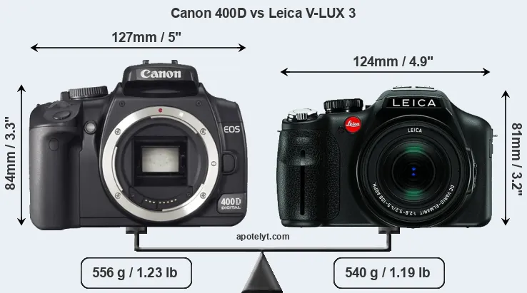 Size Canon 400D vs Leica V-LUX 3