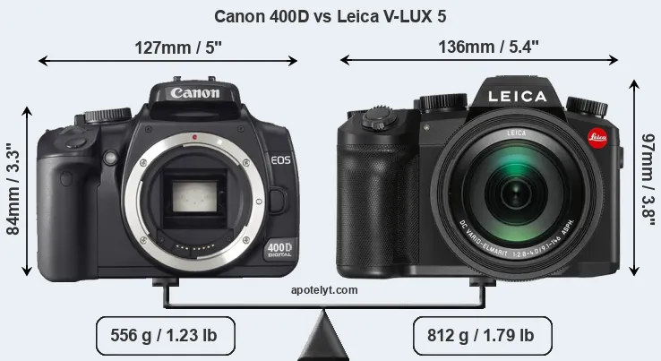 Size Canon 400D vs Leica V-LUX 5