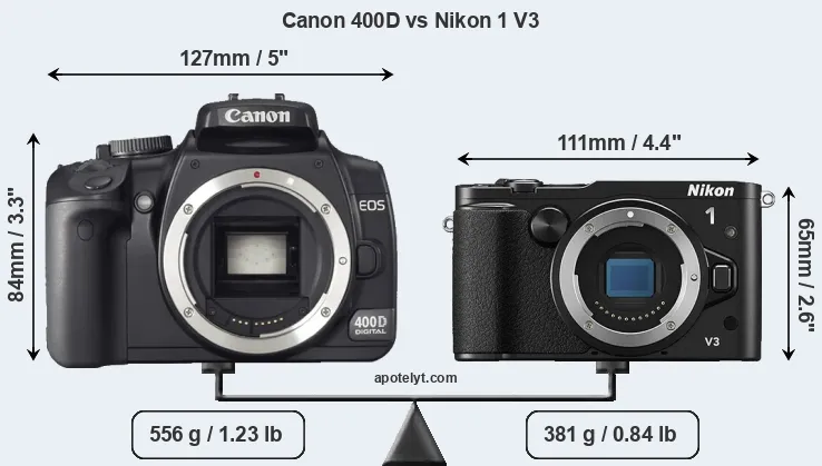 Size Canon 400D vs Nikon 1 V3