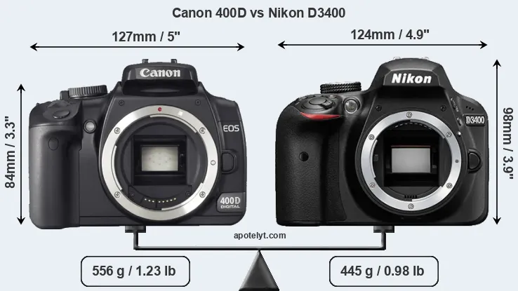 Size Canon 400D vs Nikon D3400