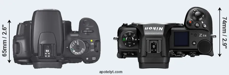 Compare 400D versus Z6 III top