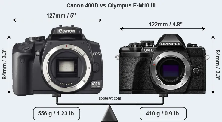 Size Canon 400D vs Olympus E-M10 III