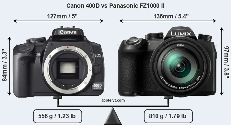 Size Canon 400D vs Panasonic FZ1000 II