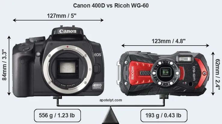 Size Canon 400D vs Ricoh WG-60