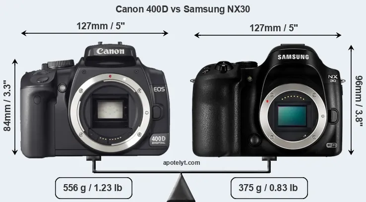 Size Canon 400D vs Samsung NX30