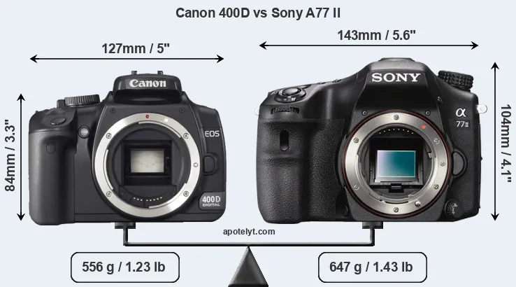 Size Canon 400D vs Sony A77 II