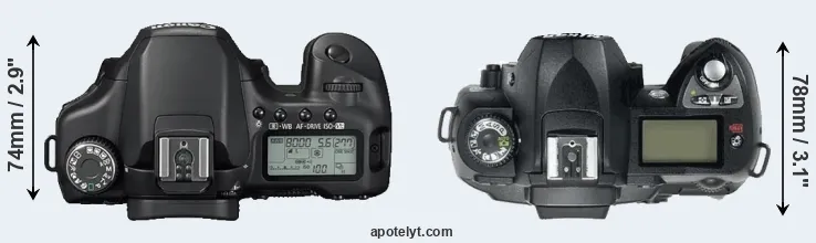 Compare 40D versus D70 top