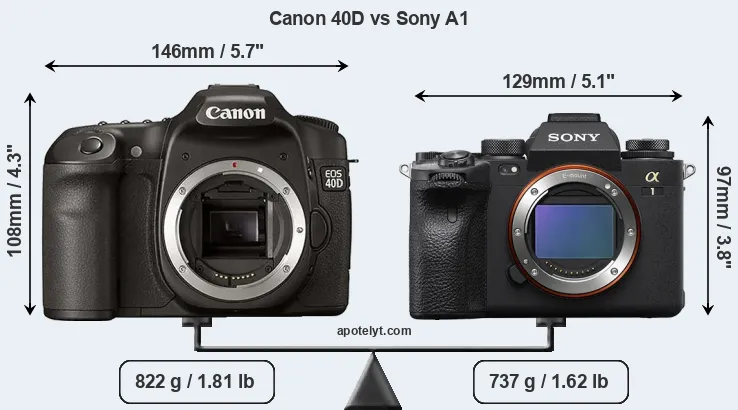 Size Canon 40D vs Sony A1
