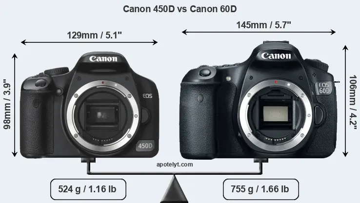 Size Canon 450D vs Canon 60D