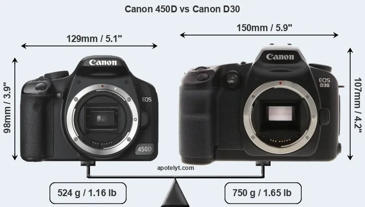 Size Canon 450D vs Canon D30