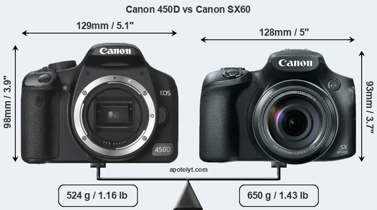Size Canon 450D vs Canon SX60
