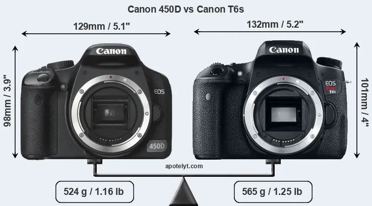 Size Canon 450D vs Canon T6s