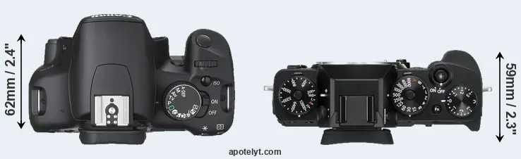 Compare 450D versus X-T3 top