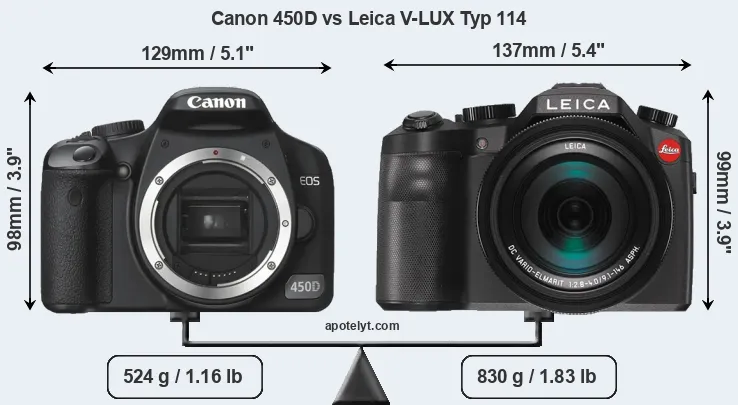 Size Canon 450D vs Leica V-LUX Typ 114