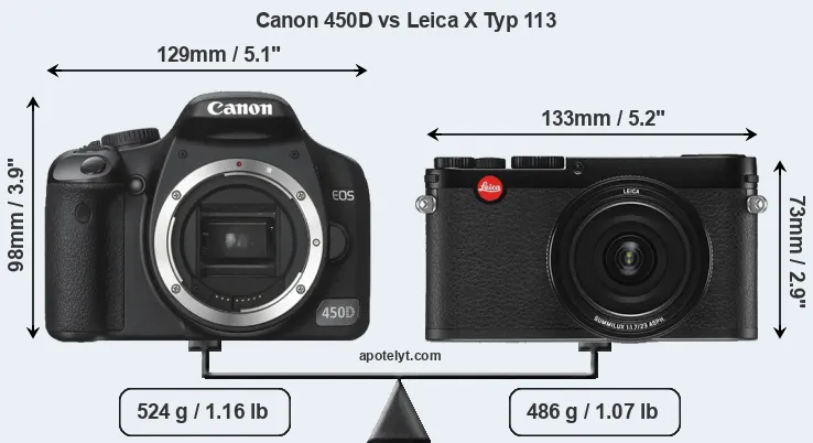 Size Canon 450D vs Leica X Typ 113