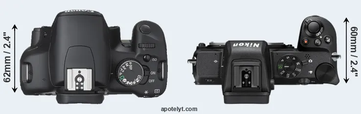 Compare 450D versus Z50 top