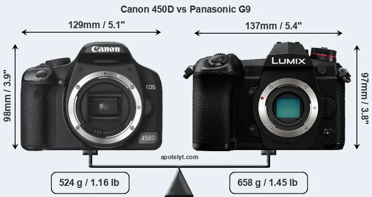 Size Canon 450D vs Panasonic G9