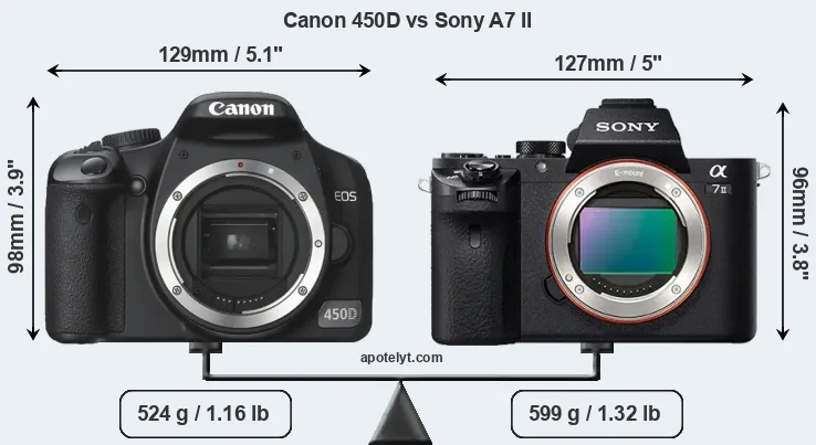 Size Canon 450D vs Sony A7 II