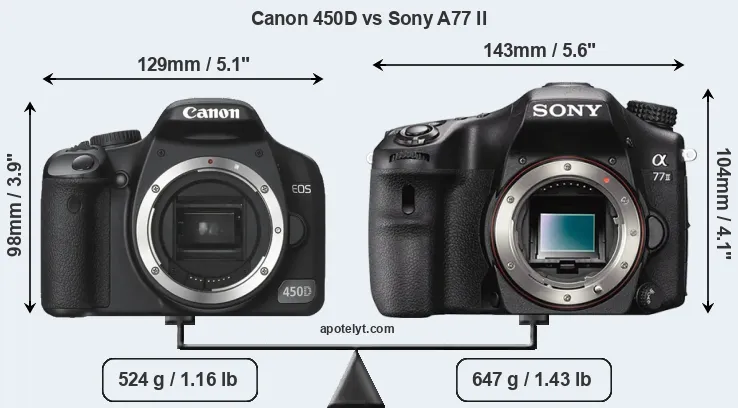 Size Canon 450D vs Sony A77 II