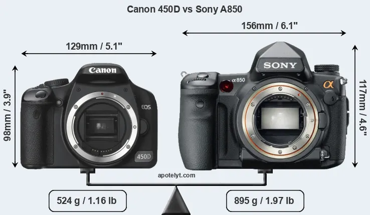 Size Canon 450D vs Sony A850