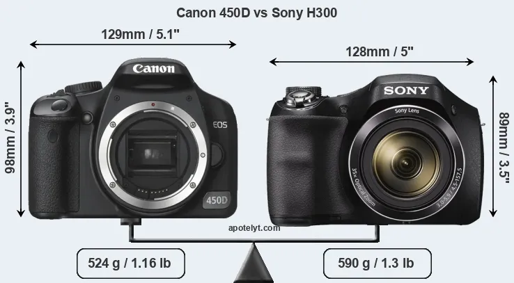 Size Canon 450D vs Sony H300