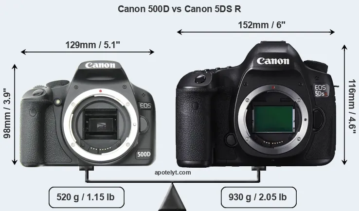 Size Canon 500D vs Canon 5DS R