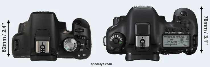 Compare 500D versus 7D Mark II top