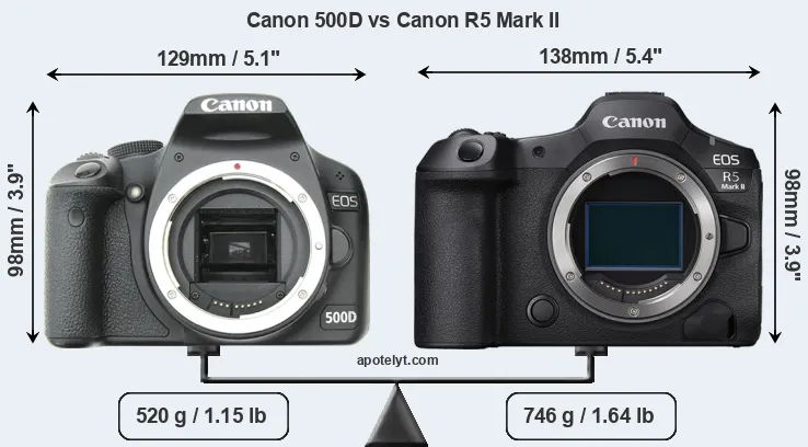 Size Canon 500D vs Canon R5 Mark II