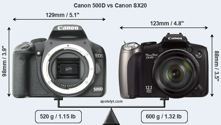 Size Canon 500D vs Canon SX20