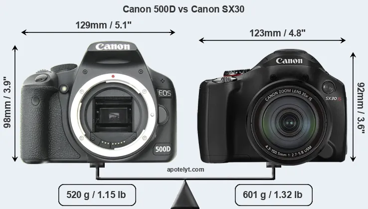 Size Canon 500D vs Canon SX30