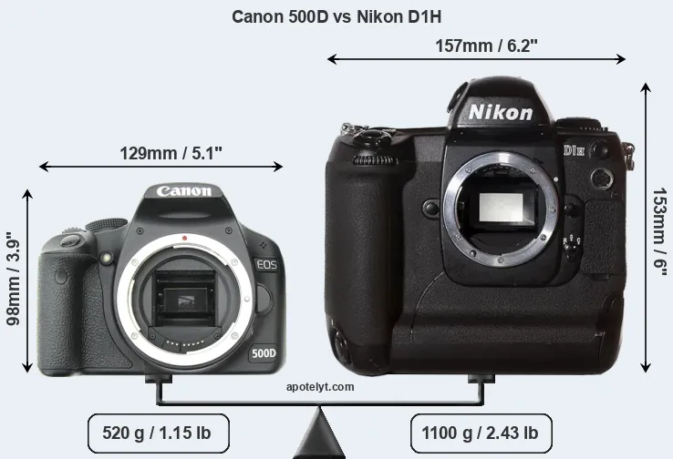 Size Canon 500D vs Nikon D1H