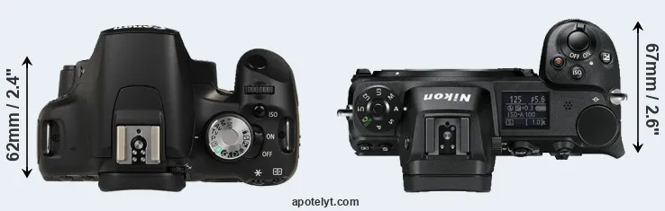 Compare 500D versus Z6 top