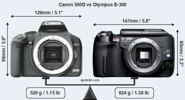 Size Canon 500D vs Olympus E-300