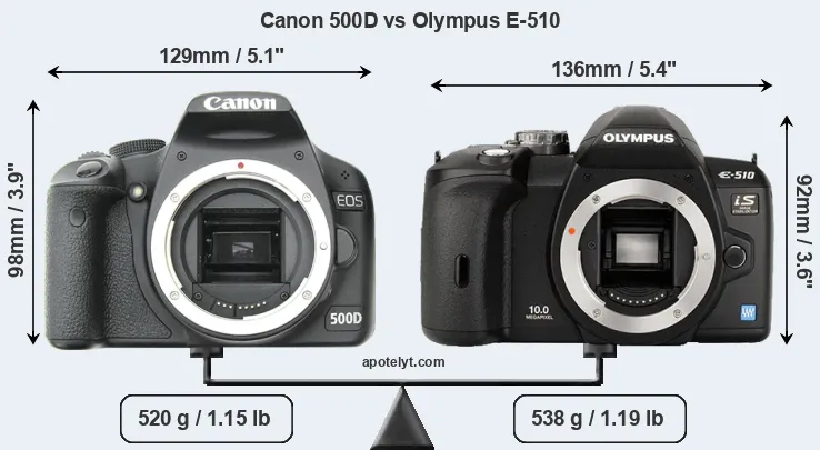 Size Canon 500D vs Olympus E-510