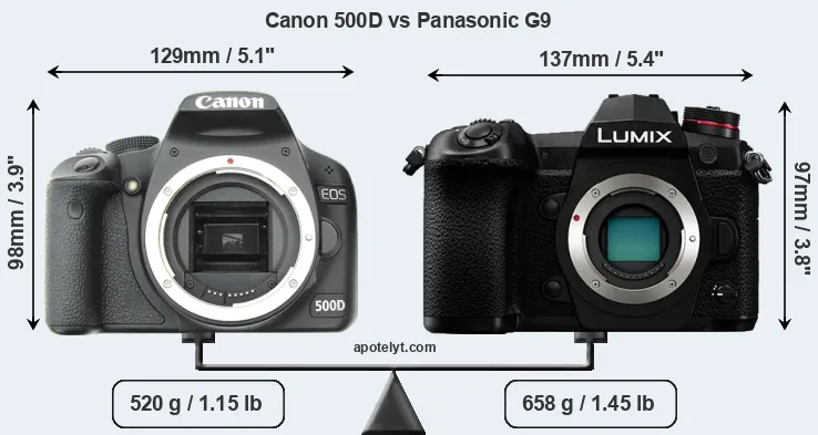 Size Canon 500D vs Panasonic G9