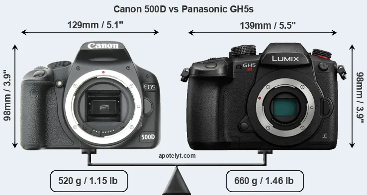 Size Canon 500D vs Panasonic GH5s