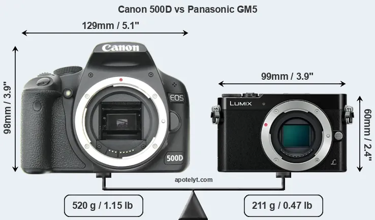 Size Canon 500D vs Panasonic GM5
