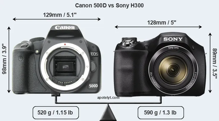 Size Canon 500D vs Sony H300