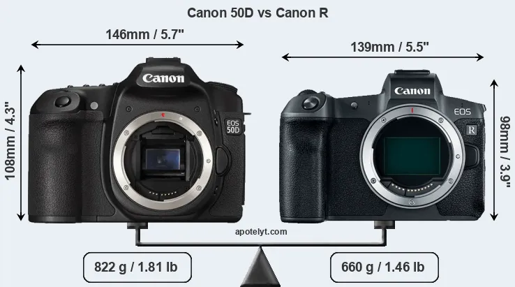 Size Canon 50D vs Canon R