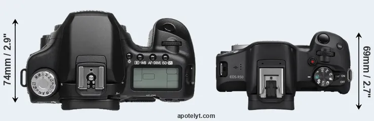 Compare 50D versus R50 top