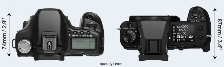 Compare 50D versus GFX 50S II top