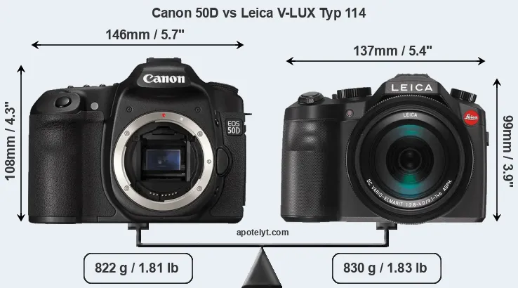 Size Canon 50D vs Leica V-LUX Typ 114