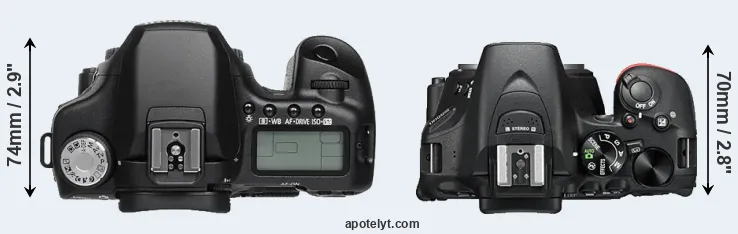 Compare 50D versus D5500 top
