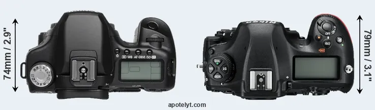 Compare 50D versus D850 top