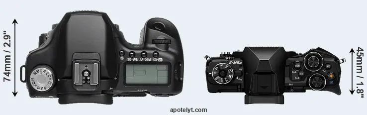 Compare 50D versus E-M5 II top