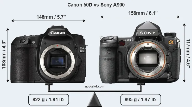 Size Canon 50D vs Sony A900