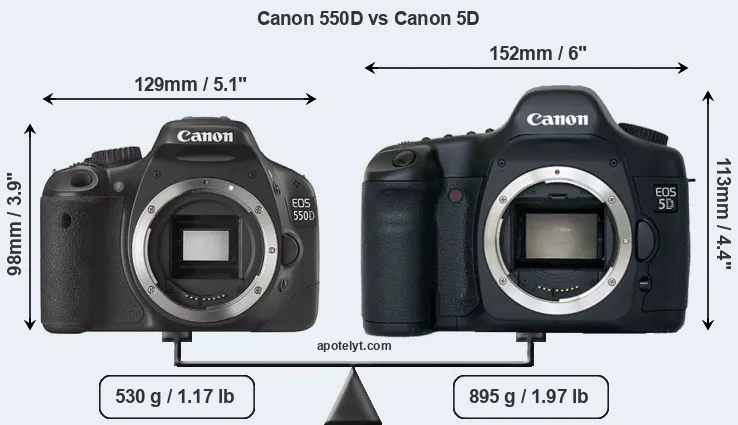Size Canon 550D vs Canon 5D