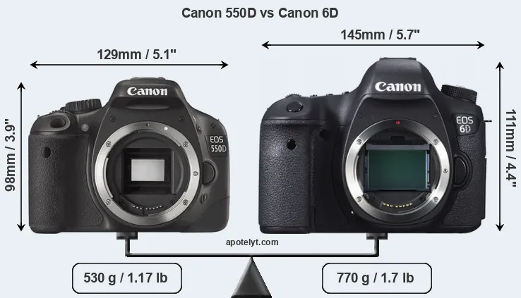 Size Canon 550D vs Canon 6D
